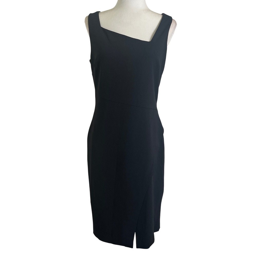 Betsey Johnson Sheath Dress Women 10 Black New Asymmetrical Neck Slit Sleeveless
